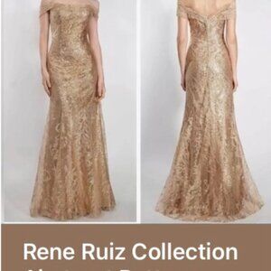 Rene Ruiz Abstract Pattern Glitter Gown, size 6.